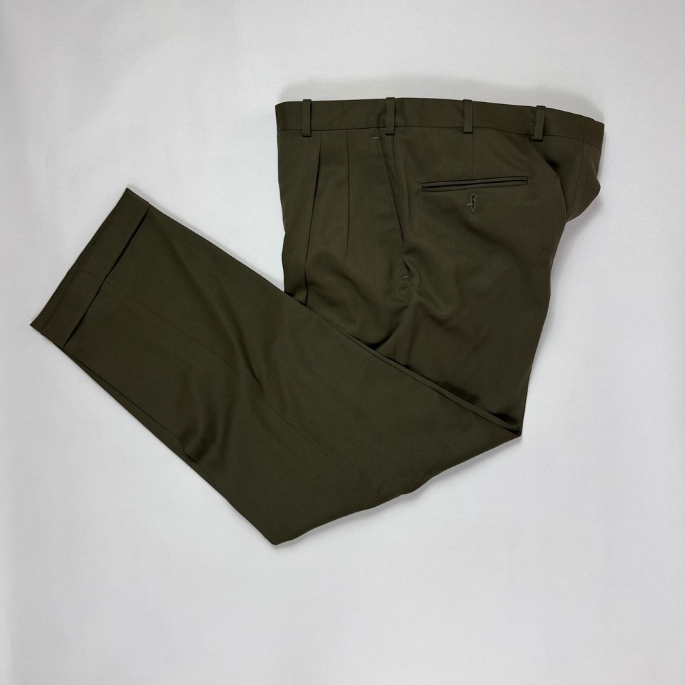 Vintage J.B. Britches Nordstrom Mens Green Wool Pleated Dress Pants 35x32 (USA) - Picture 3 of 11